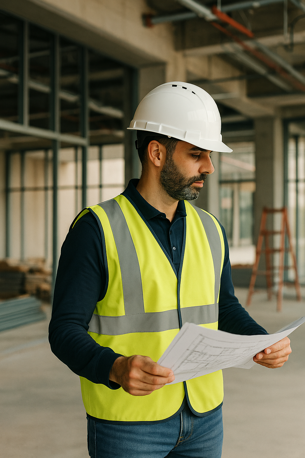 Pablo Cabello supervisando obra en construcción